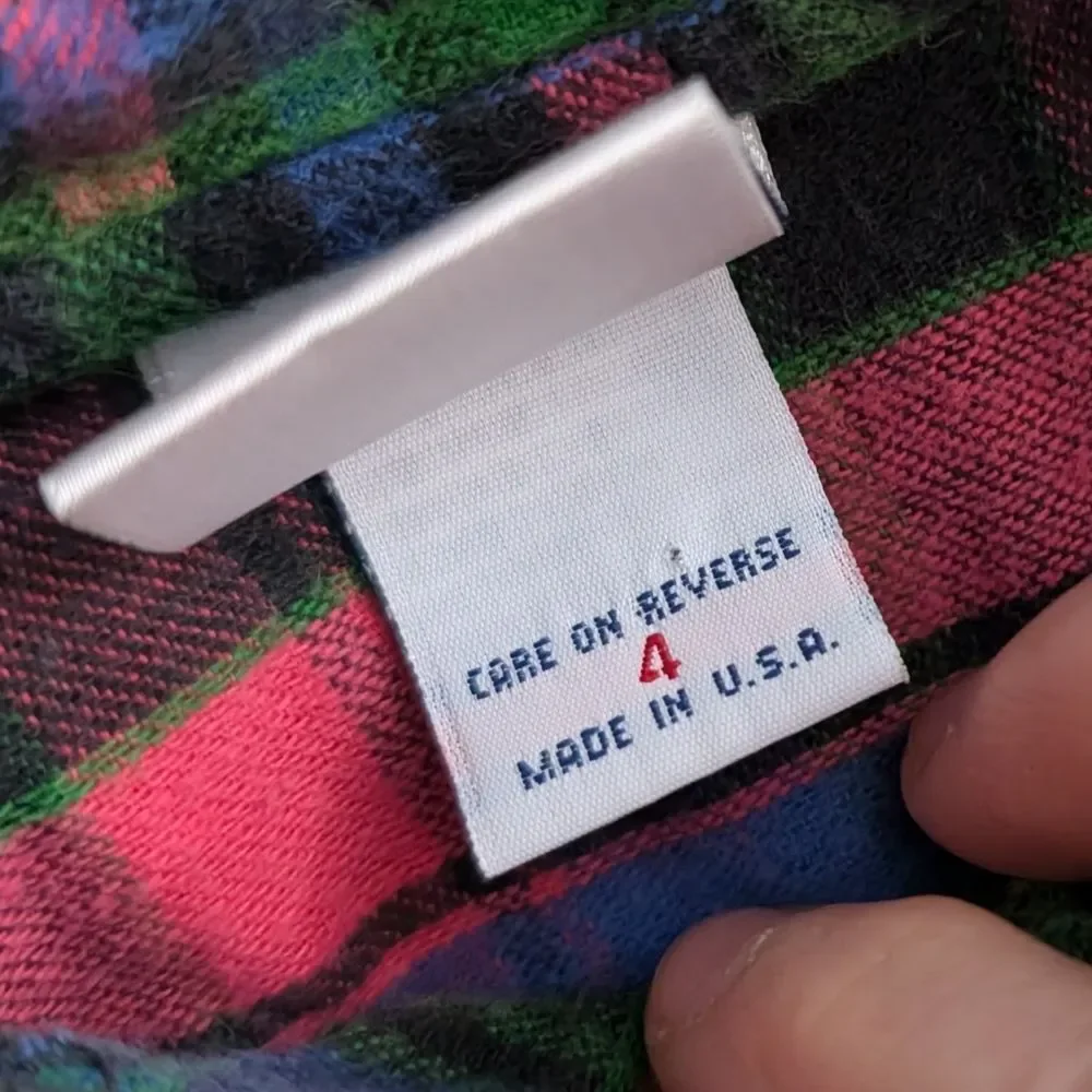 Vintage 1990s 90s Y2K Oshkosh Flannel Plaid Long Sleeve Kids Dress Size 4